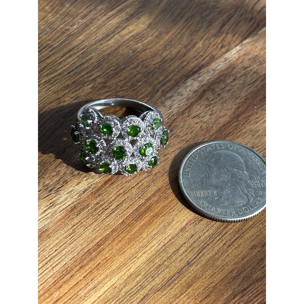 Green Chrome Diopside Sterling Silver Ring Triple Row Sz 9 - Picture 8 of 8